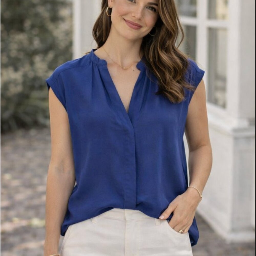 Express Cobalt Blue Sleeveless Viscose Blouse Top Boxy Oversized Xsmall